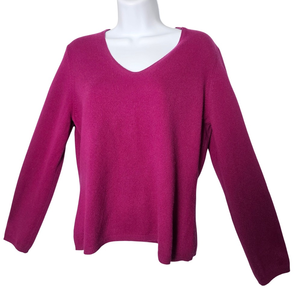 Ann Taylor V-Neck Sweater Women L Magenta 100% Cashmere Capsule‎ Luxury Staple